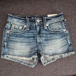 Miss Me Distressed Blue Jean Shorts